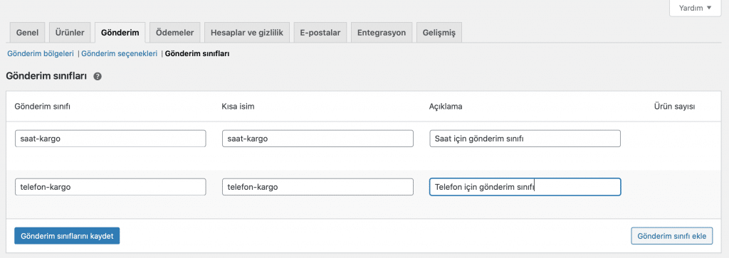 WooCommerce Gönderim Sınıfı Oluşturma