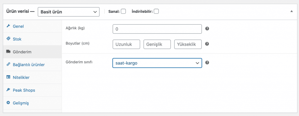 Saat için gönderim sınıfını seçmek